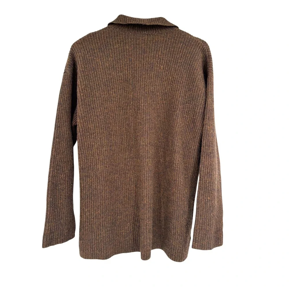 Laura Ashley Vintage Brown Pure New Wool Ribbed‎ Button Front Cardigan Sweater M